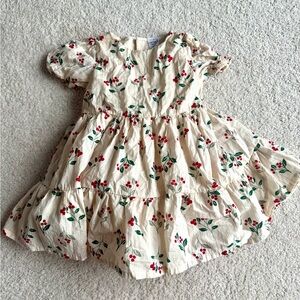 Carter's Cream Tiered Dress with Red Cherry & Green Leaves